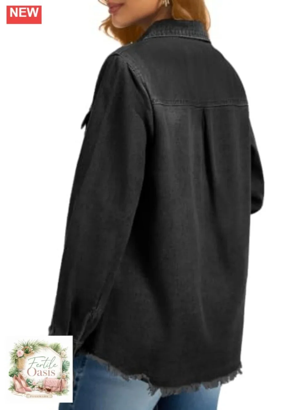 Oversized Denim Jacket Women Casual Button Down Distressed Shacket